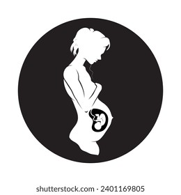 Vector Silhouette of Pregnant lady, An illustration of Lady with baby, Caring mother vector illustration