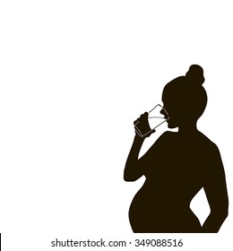 Vector Silhouette Of A Pregnant Woman With A Glass Of Water