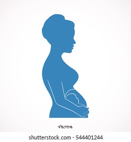 Vector Silhouette of a pregnant woman. Icon Isolated on White Background