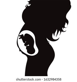 Vector silhouette of pregnant woman on white background. Symbol of maternity.
