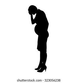 Vector silhouette of a pregnant woman on a white background.