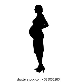 Vector silhouette of a pregnant woman on a white background.