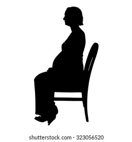 Vector silhouette of a pregnant woman on a white background.