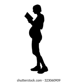 Vector silhouette of a pregnant woman on a white background.