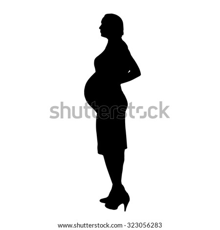 Vector silhouette of a pregnant woman on a white background.
