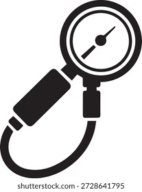 Silueta de Vector de un dial de manómetro en negro. Instrumento de medición de Industrial aislado sobre fondo blanco. Ideal para ingeniería, fabricación, mecánica y diseños técnicos.