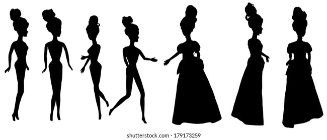 Vector silhouette of a princess on a white background. 