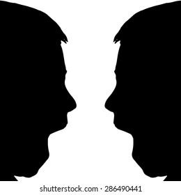 Vector silhouette profile face boys on a white background.