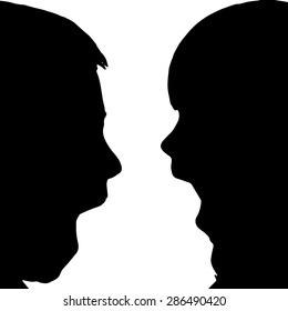 Vector silhouette profile face children on a white background.