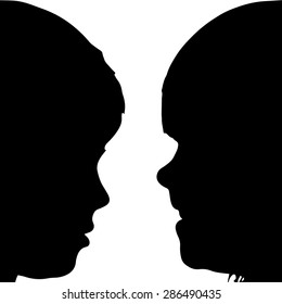 Vector silhouette profile face children on a white background.