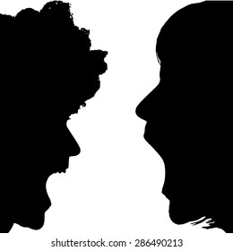 Vector silhouette profile face men on a white background.