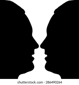 Vector silhouette profile face men on a white background.