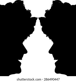 Vector silhouette profile face men on a white background.