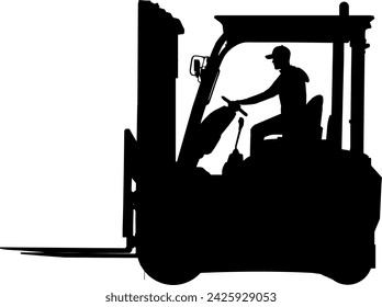 Vector silhouette profile forklift truck - forklift driver - transportation of goods and material