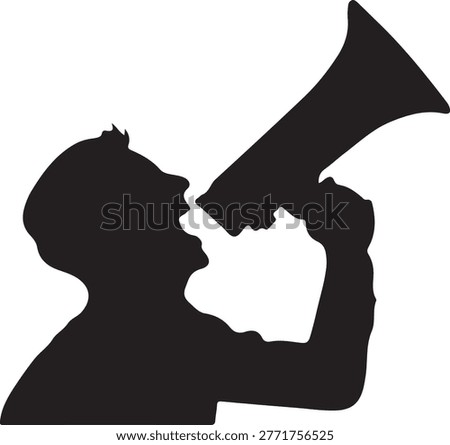 Vector silhouette profile of man holding megaphone shouting loud message announcement concept public communication design.