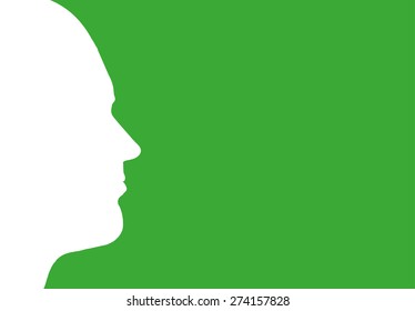 Vector silhouette profile of a man on a green background.