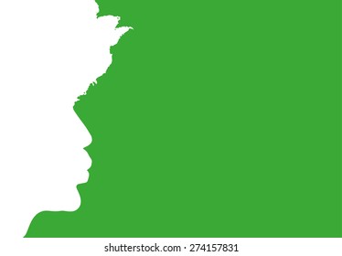 Vector silhouette profile of a man on a green background.