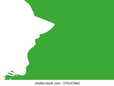 Vector silhouette profile of a man on a green background.