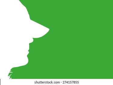 Vector silhouette profile of a man on a green background.
