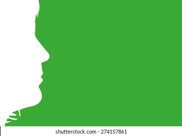 Vector silhouette profile of a man on a green background.