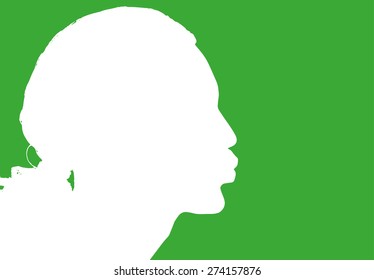 Vector silhouette profile of a man on a green background.