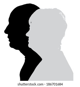 Vector silhouette profile of men and women on white background.