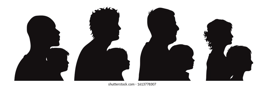 Vector silhouette of profile of people on white background. Symbol of generational family.