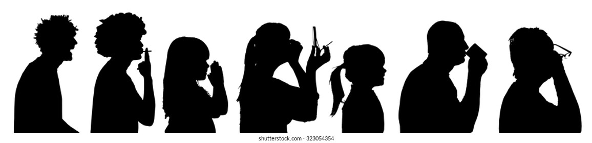 Vector silhouette profile of people on a white background.