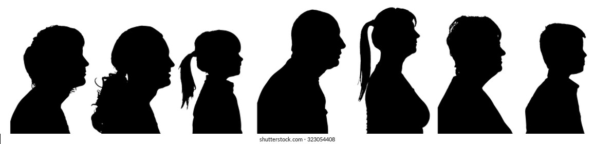 Vector silhouette profile of people on a white background.
