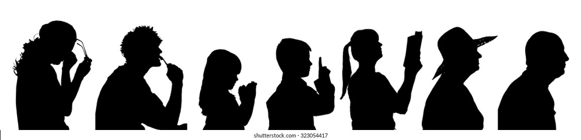 Vector silhouette profile of people on a white background.
