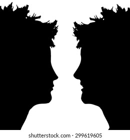 Vector silhouette profile of a woman's face on a white background.