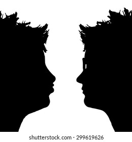 Vector silhouette profile of a woman's face on a white background.