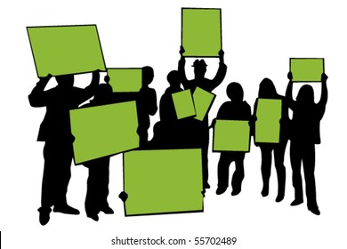 Vector silhouette of protesters with banners