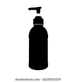 A vector silhouette of a pump bottle, simple and black in style.