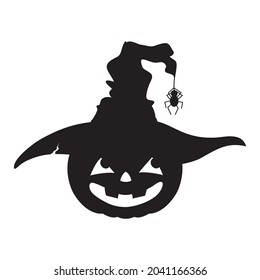 Vector silhouette of a pumpkin in a hat. Halloween illustration.