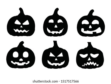 Vector of Silhouette Pumpkin on White Background for Halloween Concept