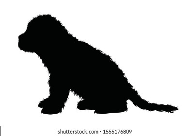 Vector silhouette of puppy on white background. Symbol of animal, pet, dog, home, care.