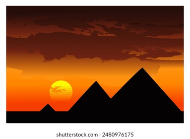 Silueta de Vector de la pirámide en el fondo del cielo claro de la noche con la luna arriba.