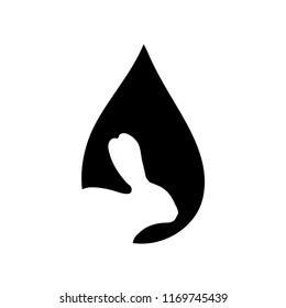 Vector silhouette of the rabbit in the drop on white background.
