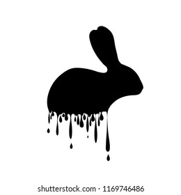 Vector silhouette of rabbit with drops on white background.
