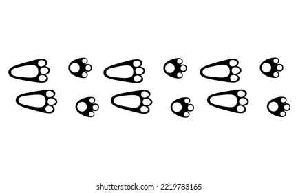 Silueta vectorial de huellas de conejo sobre un fondo blanco. Gran logotipo de la garra animal
