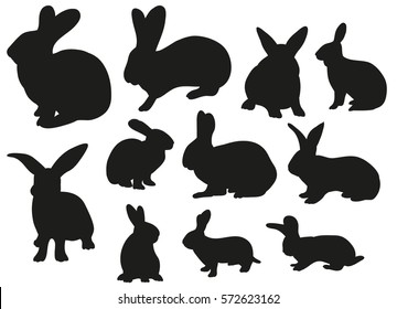 vector silhouette of the rabbit, isolation set