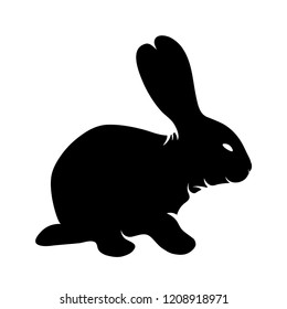 Vector silhouette of rabbit on white background.