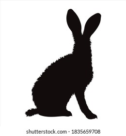 Vector silhouette of rabbit on white background. Symbol of forest animal and hare.