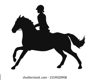 Vector silhouette of racing horse with rider on isolated background.