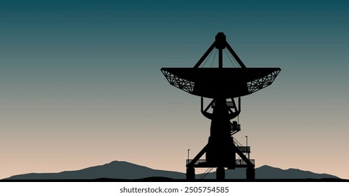 Vector Silhouette - Radiotelescopio con espejo parabólico para monitorizar señales y radiofrecuencias en el espacio - Ciencia y Astronomía