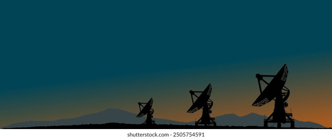 Vector Silhouette - Radio telescope with parabolic mirror for monitoring signals and radio frequencies in space - Science and Astronomy