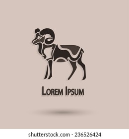 Vector silhouette of a ram. Stylized animal with a brown background. Creative artistic idea.