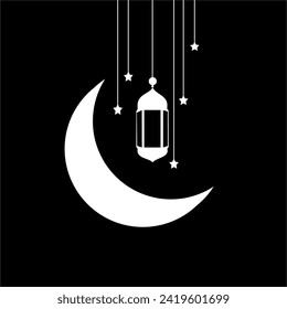 vector silhouette of the Ramadan icon in the shape of the moon with a black incandescent lamp on a white background