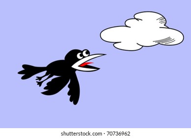 vector silhouette ravens on cloudy background